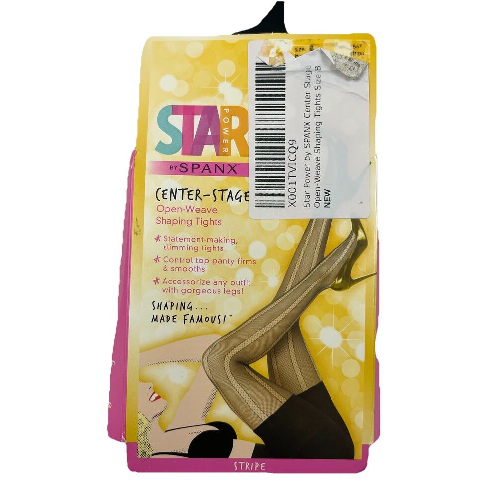 Spanx Star Power Open Weave Center Stage Shaping Tights Black Stripe Size B